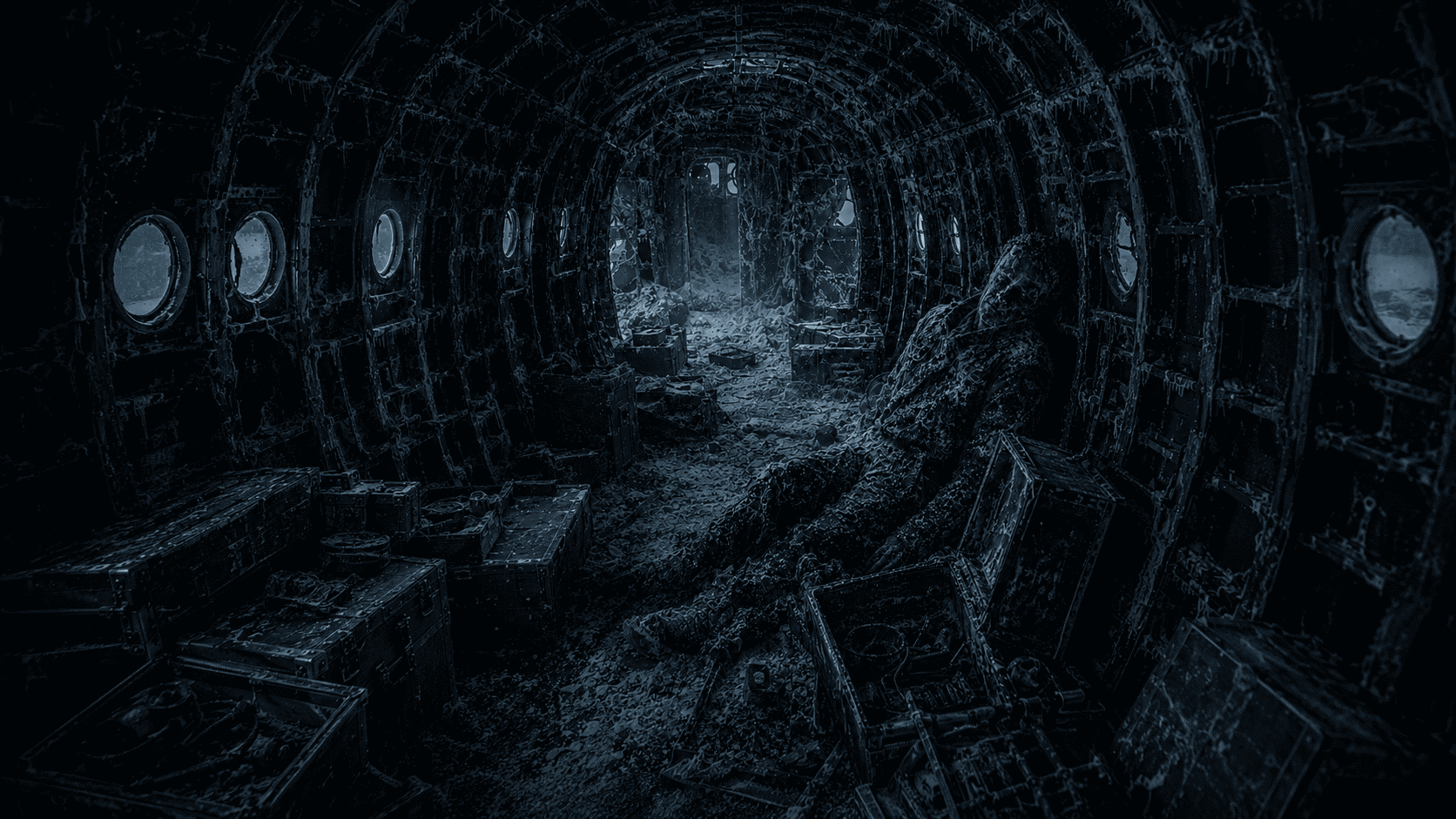 The frozen interior of the World War II transport plane, preserved for decades inside the Arctic iceberg